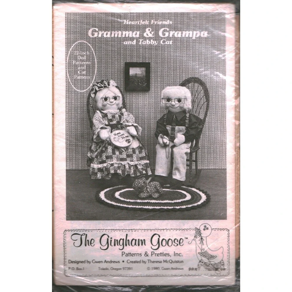 Vintage 1980 Gingham Goose Gramma Grampa Tabby Cat 22 Inch Doll Sewing Pattern